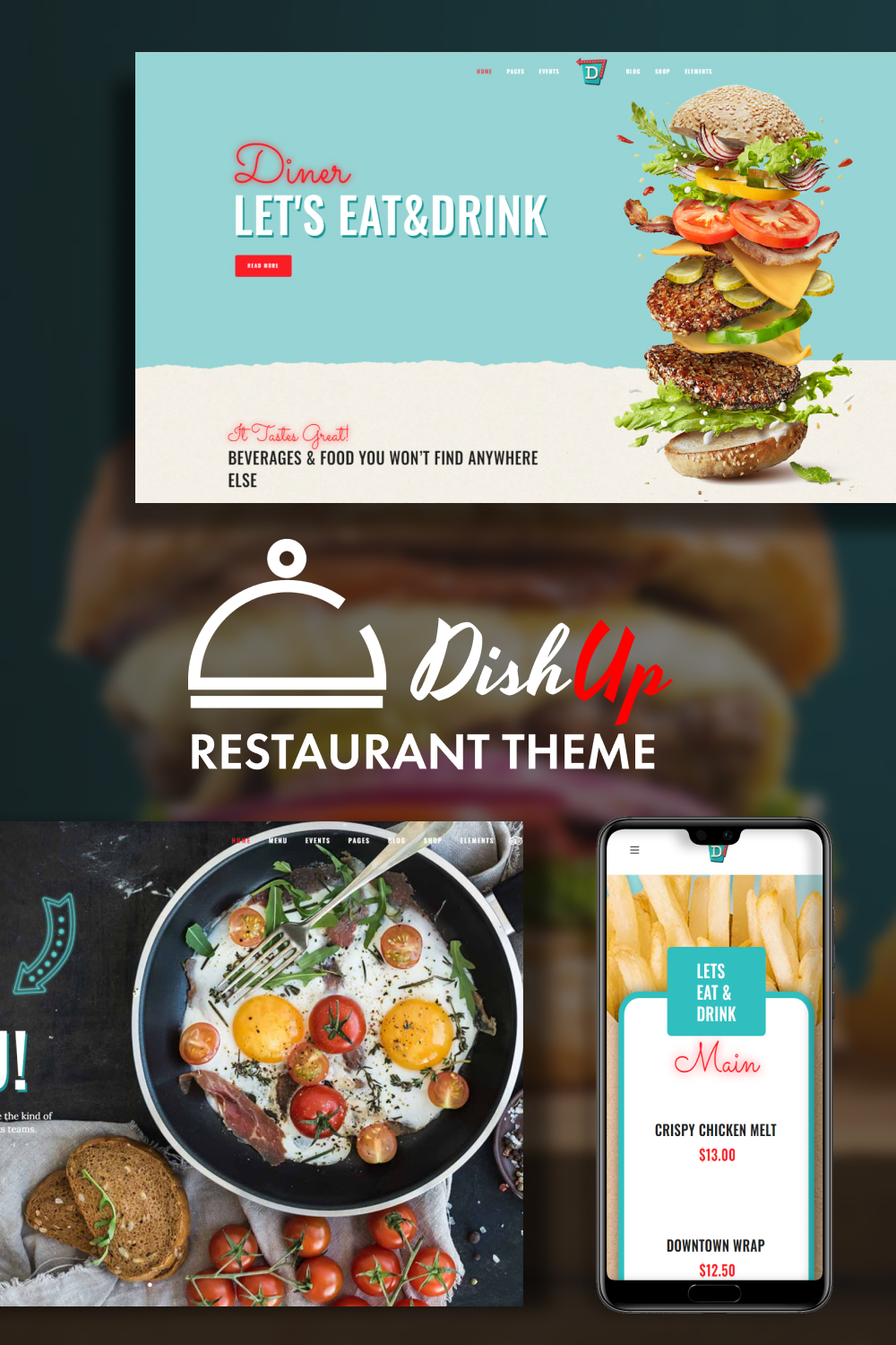 A collection of adorable restaurant theme WordPress page images.