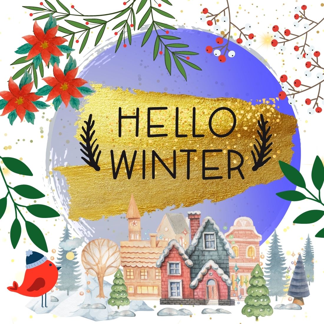 Merry Christmas Card Hello Winter Design cover image.