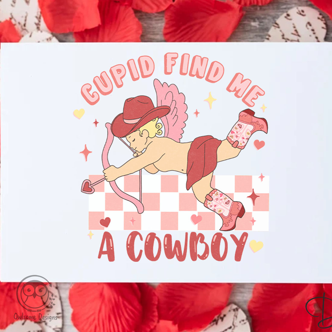 Adorable image with cupid wearing a cowboy hat.