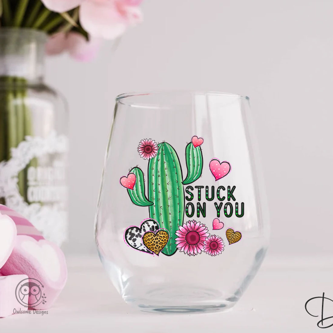 Funny Cactus Valentine Glass PNG Sublimation cover image.