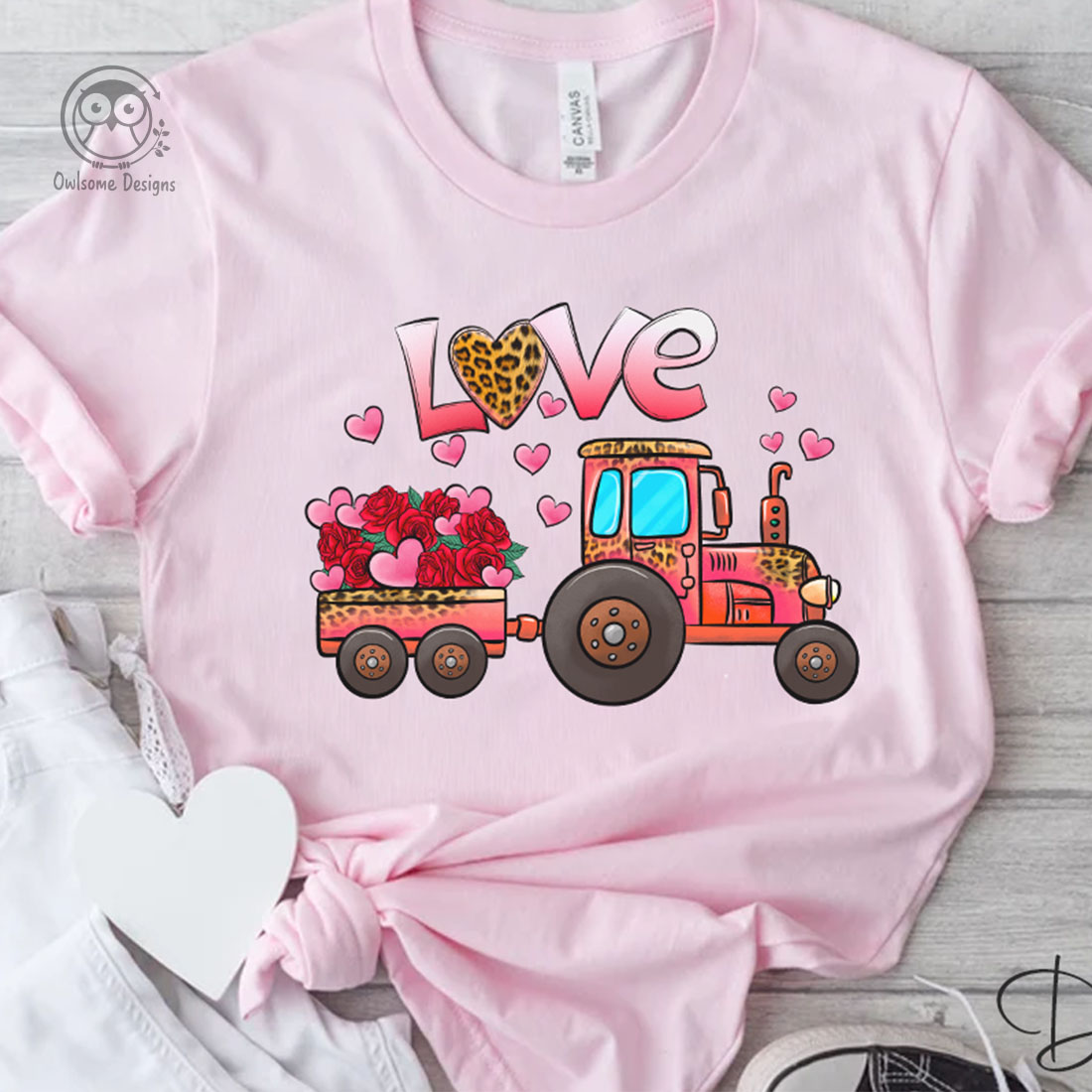 T-shirt Love Tractor Valentine PNG Sublimation preview image.