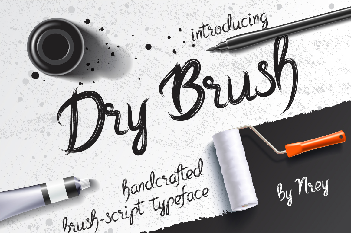 Black brush-script lettering "Dry Brush" on a gray background.