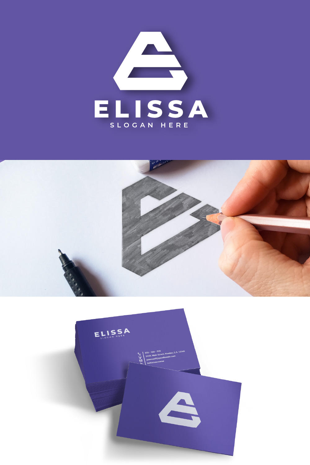 E Letter Triangle Monogram Logo Design Template Pinterest collage image.