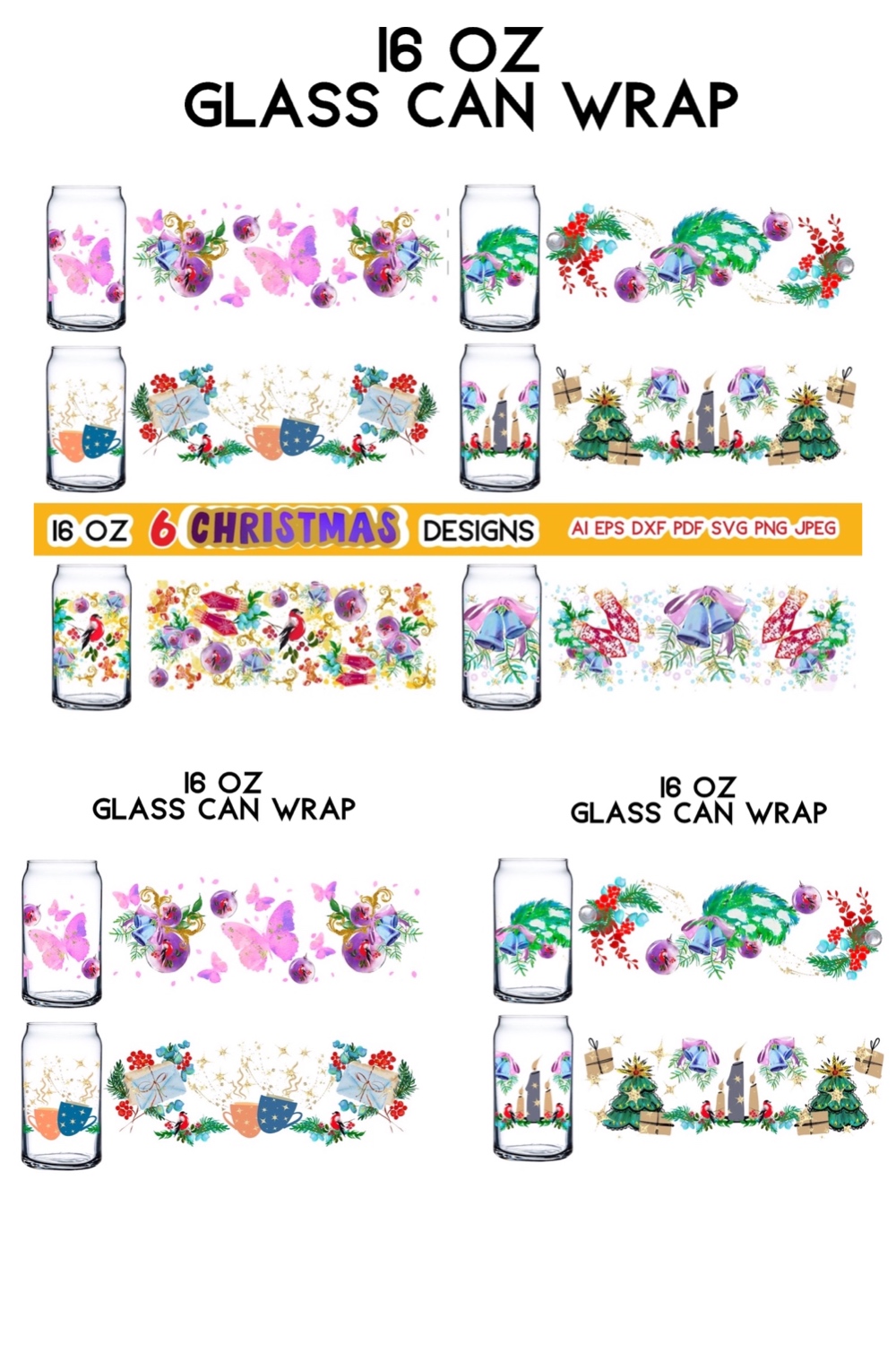 Glass Can Wrap Holiday Patterns Design pinterest image.