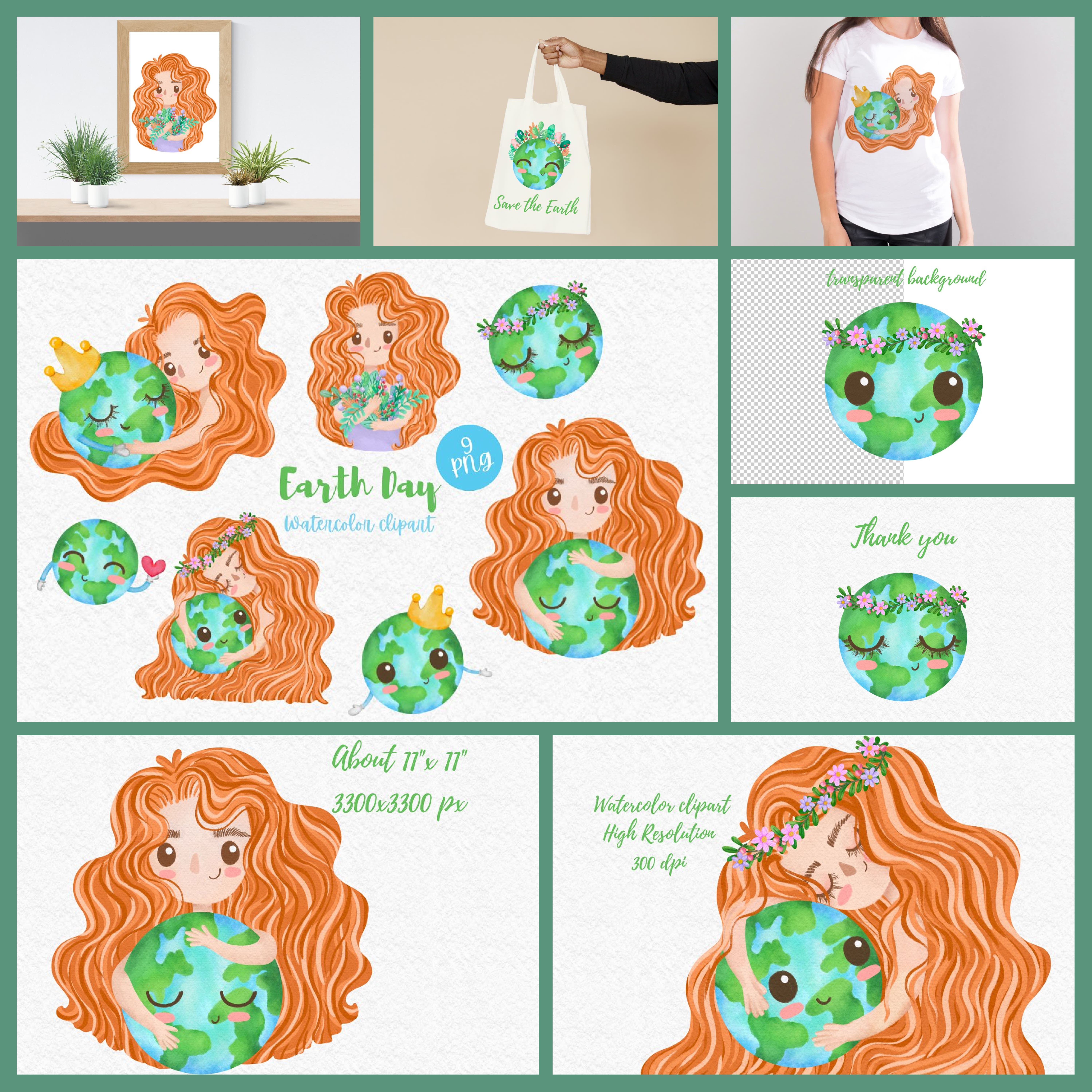 Earth day Watercolor clipart cover.