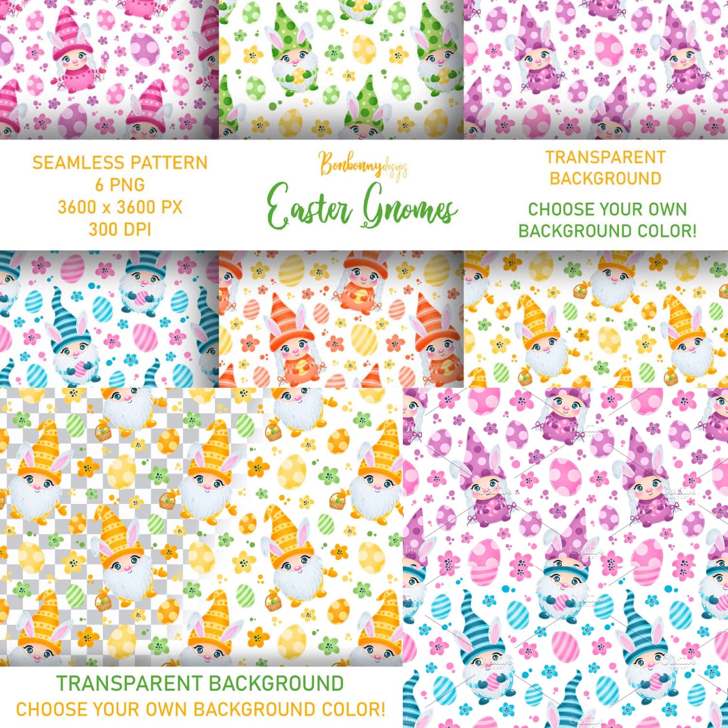Easter Bunny Gnomes Seamless Pattern - main image preview.