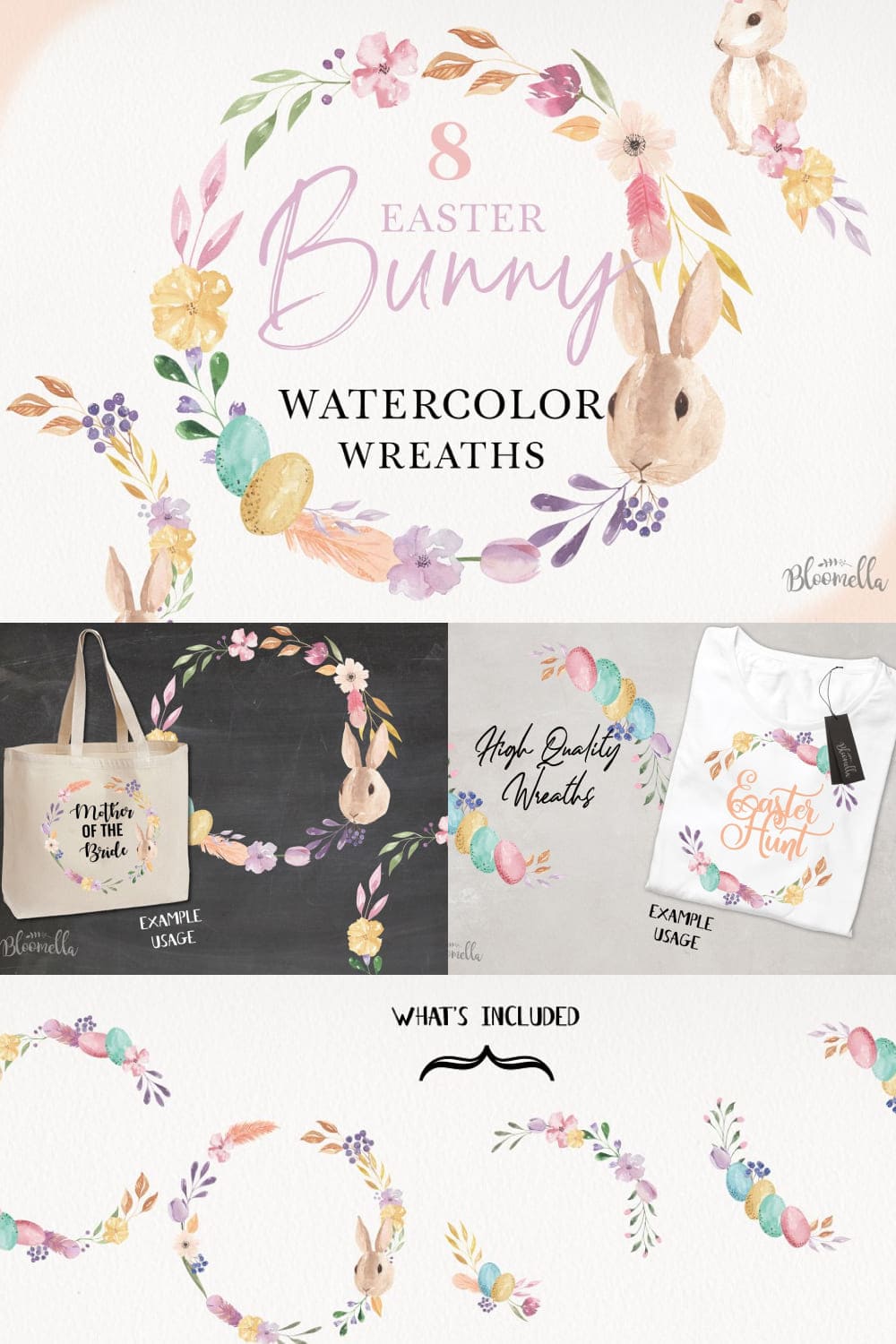 Easter Bunny Watercolor Egg Bunny - pinterest image preview.