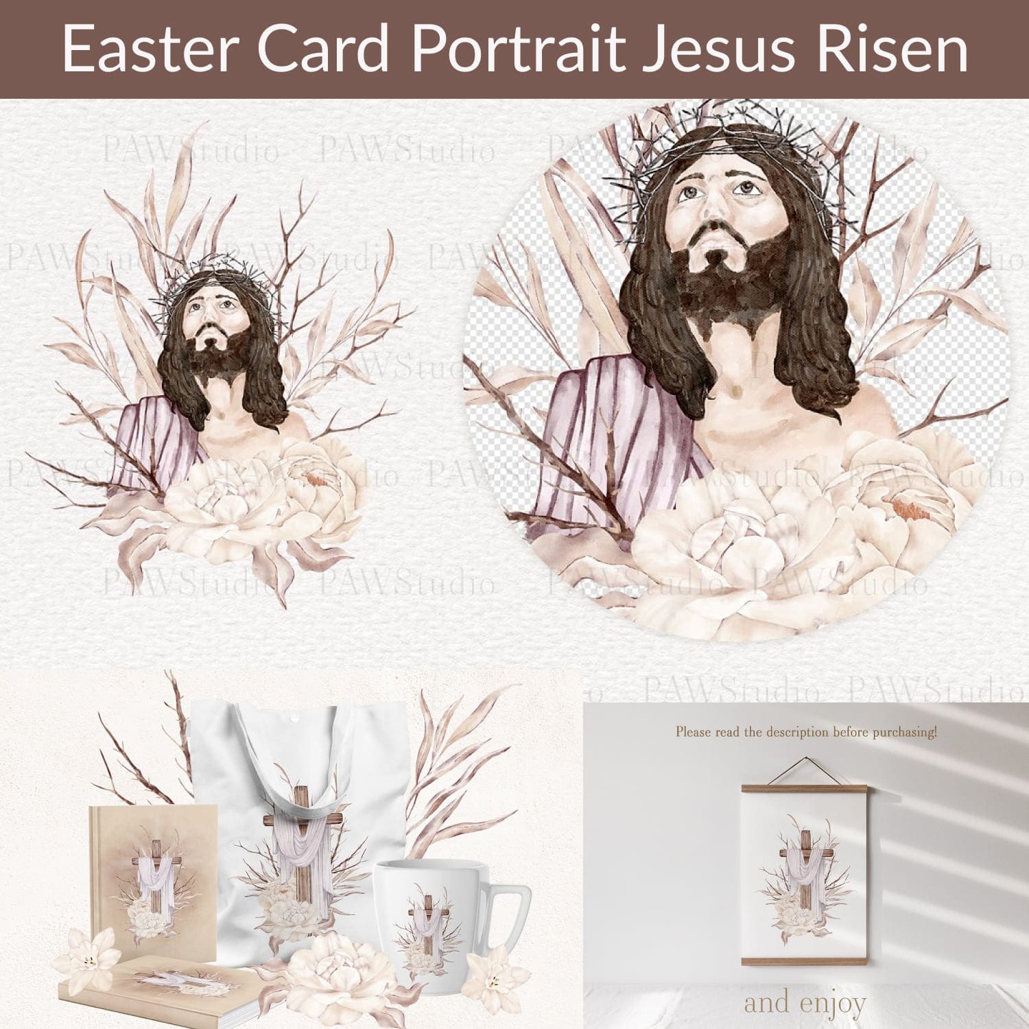 Easter Card Portrait Jesus Risen - main image preview.