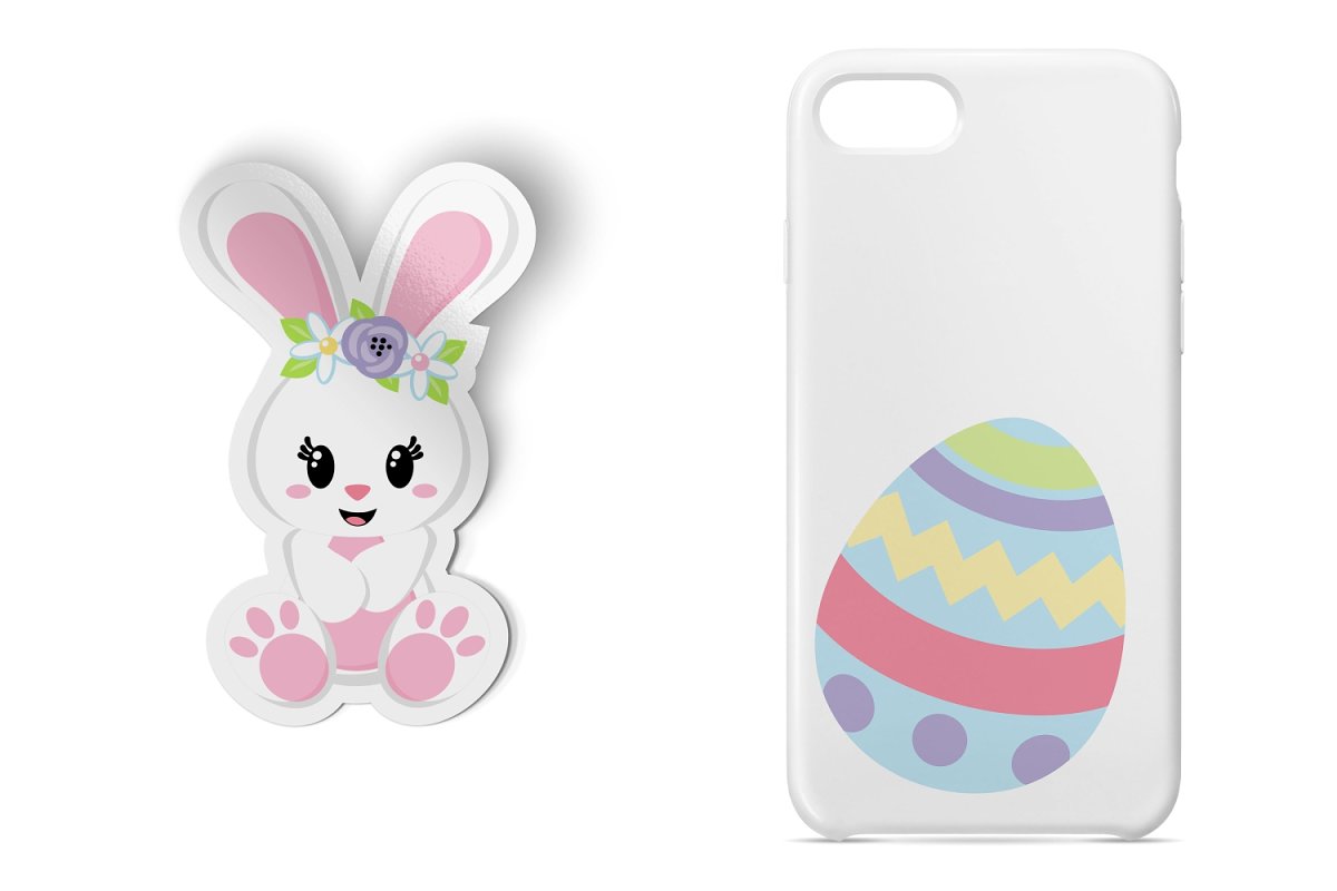 Easter Clipart White Bunnies - phone case preview.