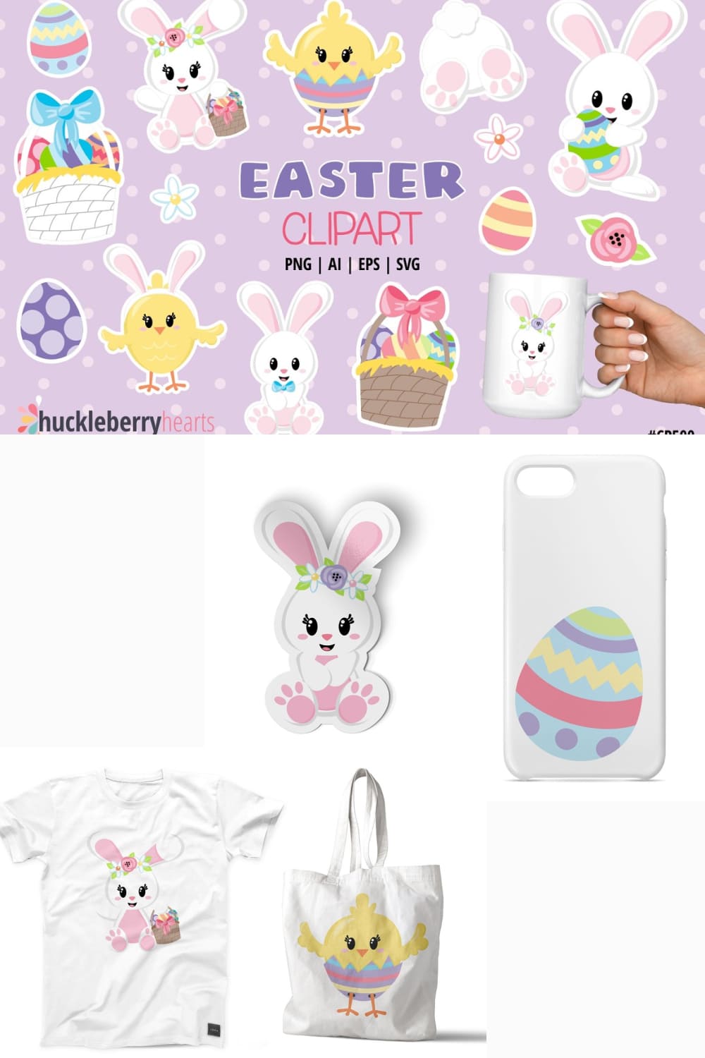 Easter Clipart White Bunnies - pinterest image preview.
