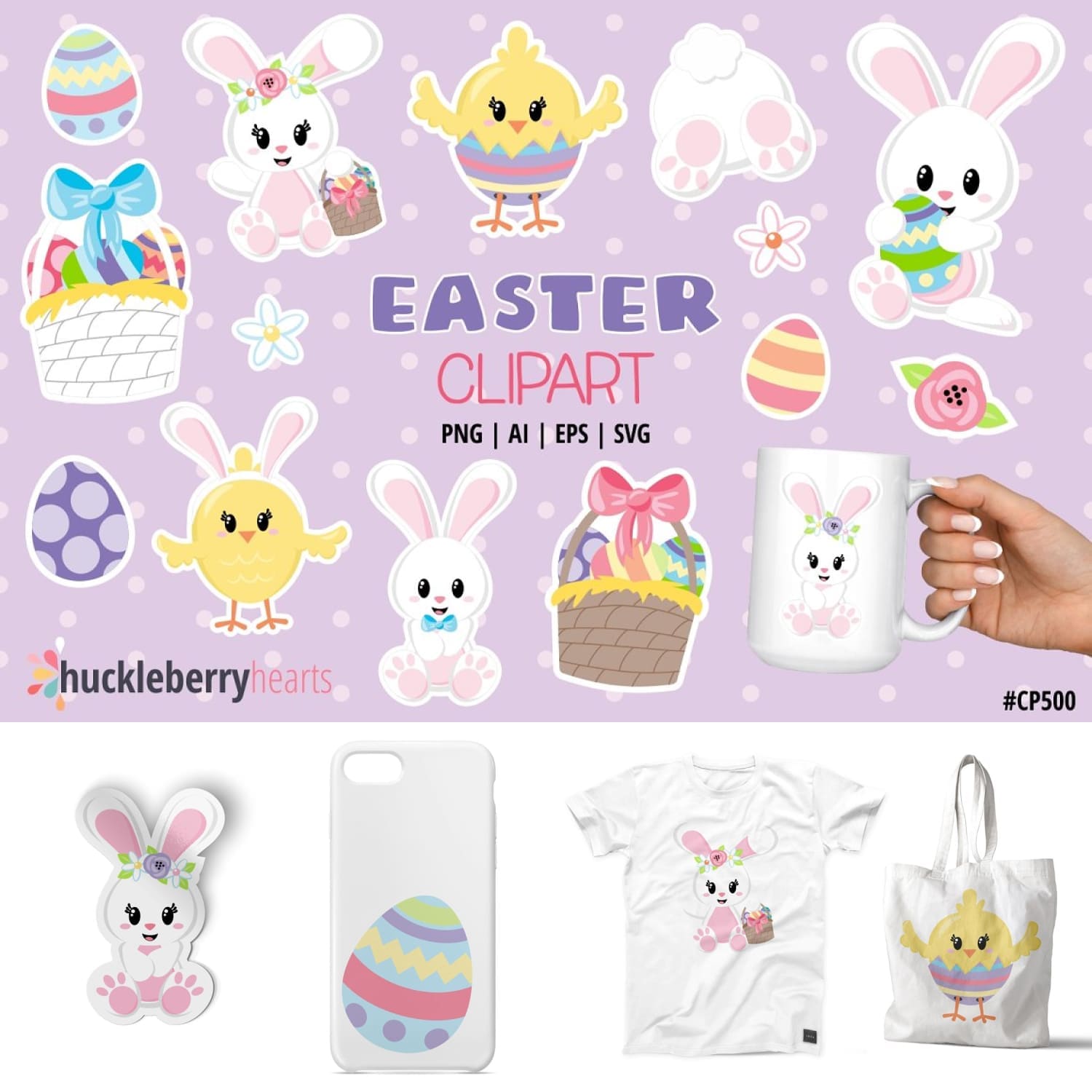 Easter Clipart White Bunnies - main image preview.