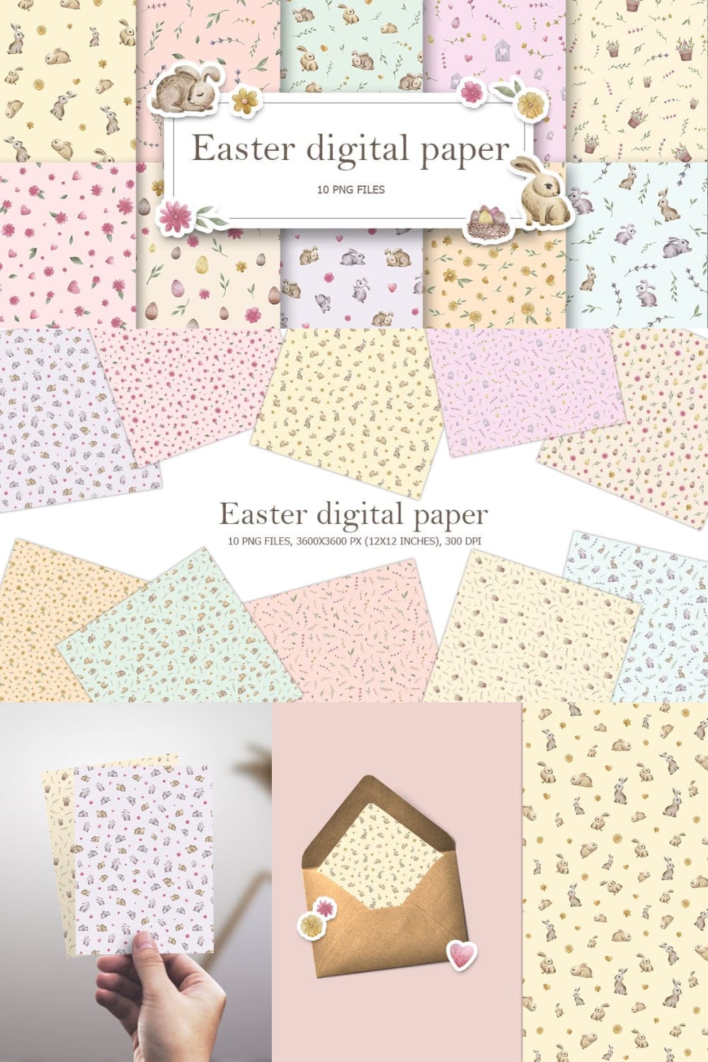 Easter digital paper pack - pinterest image preview.
