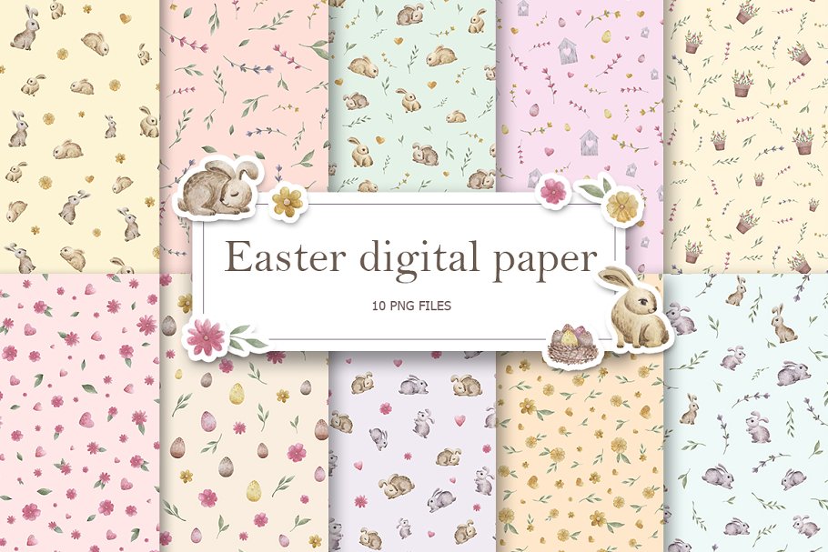 Cover image of Easter digital paper pack.