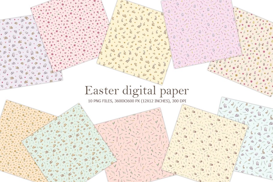 Big diversity of Easter digital paper pack.