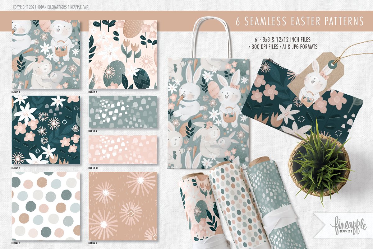 You will get 6 seamless easter patterns.