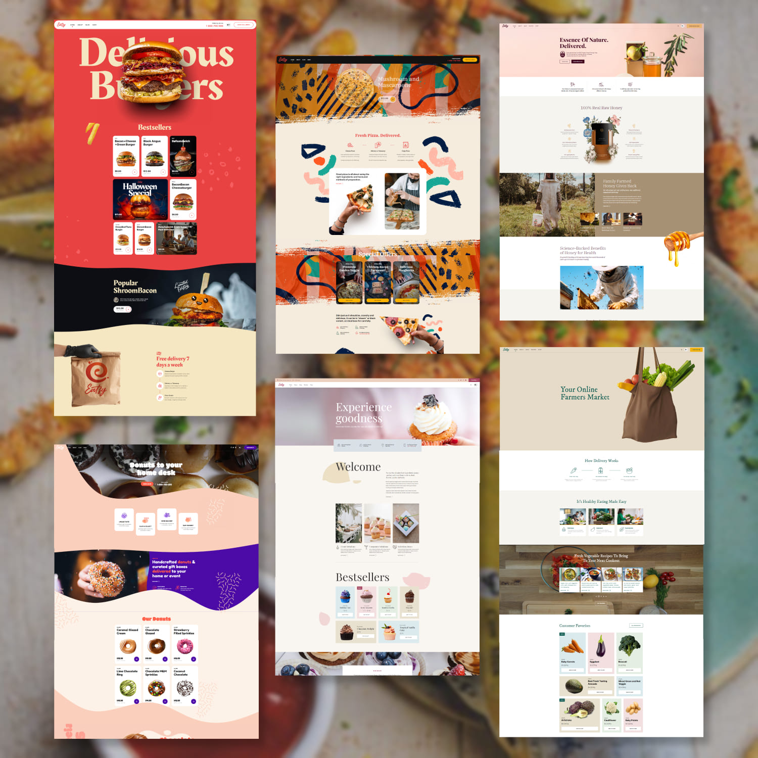 A set of gorgeous food delivery restaurants wordpress template pages.