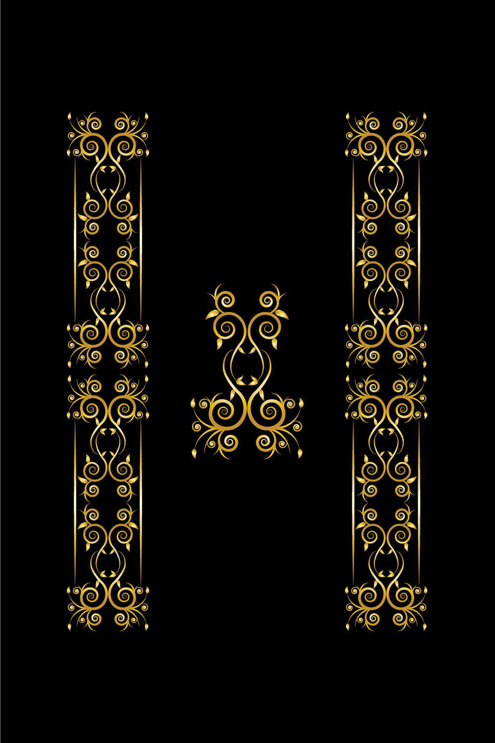 elegance golden floral ornament frame design vector on black color 681