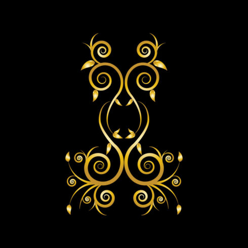 Elegance Golden Floral Ornament Frame Design Vector on Black Color.