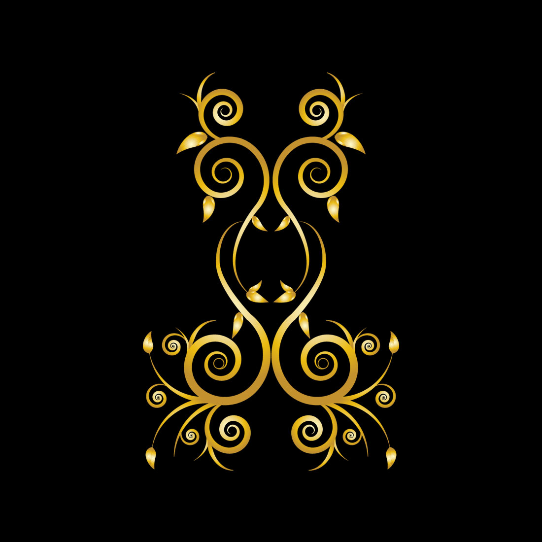 Elegance Golden Floral Ornament Frame Design Vector on Black Color.