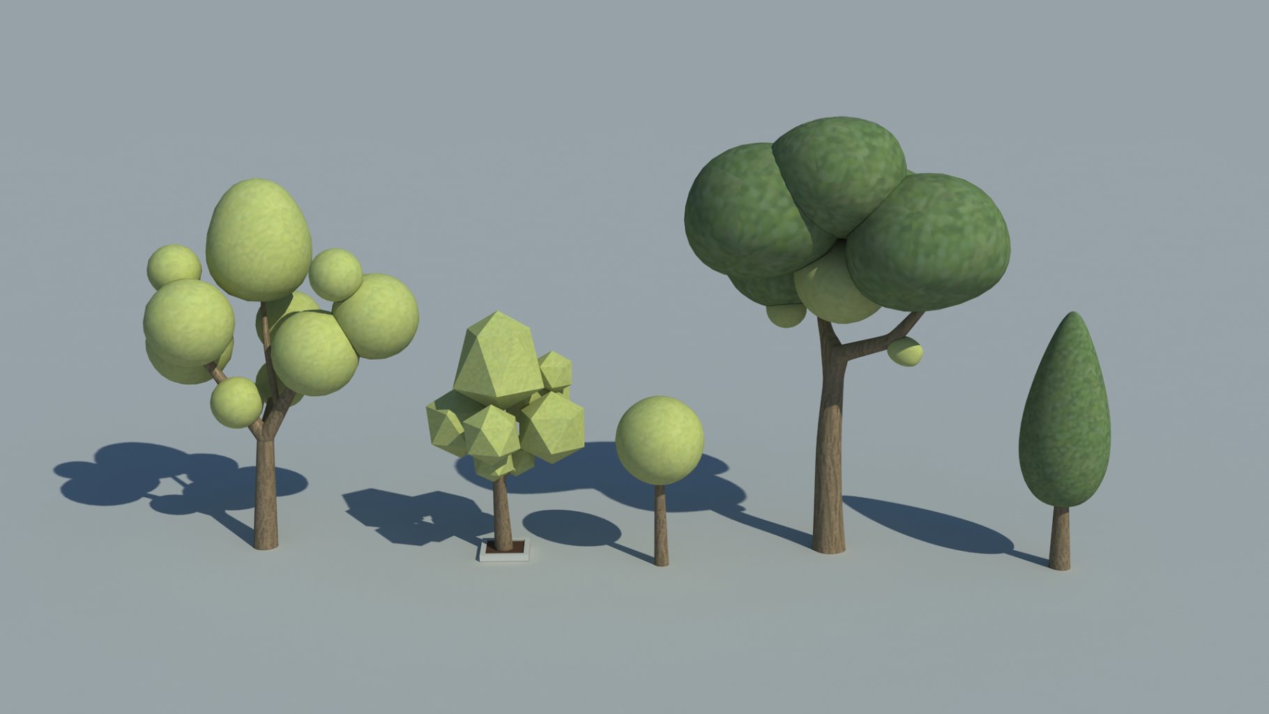 Rendering an enchanting low poly 3d model of trees
