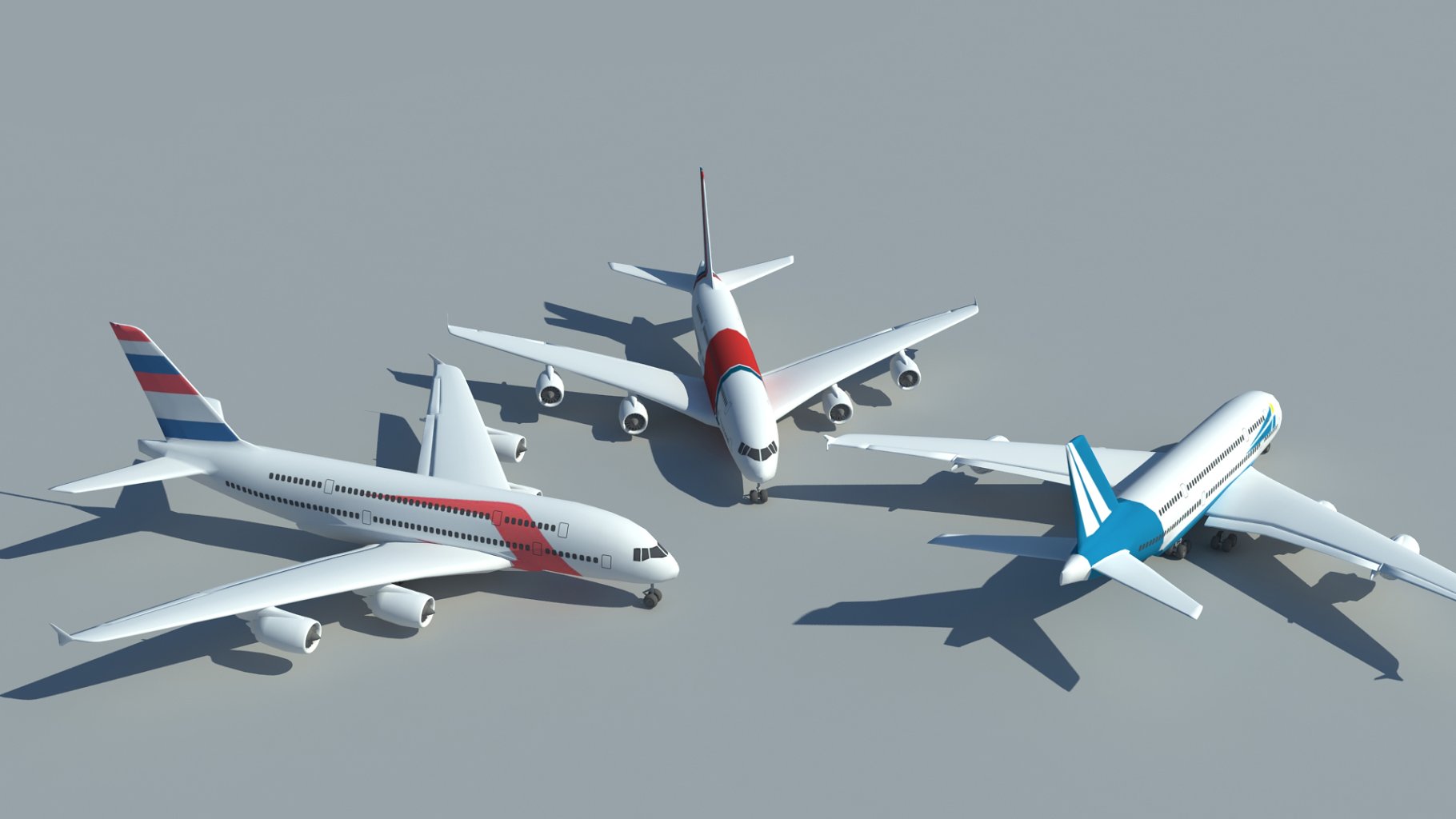 Rendering of amazing low poly 3d models of airplanes