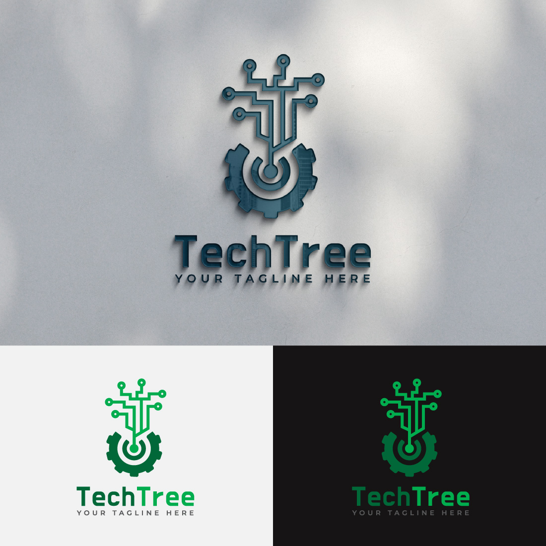 Tech Tree Gear Logo Design Template cover image.