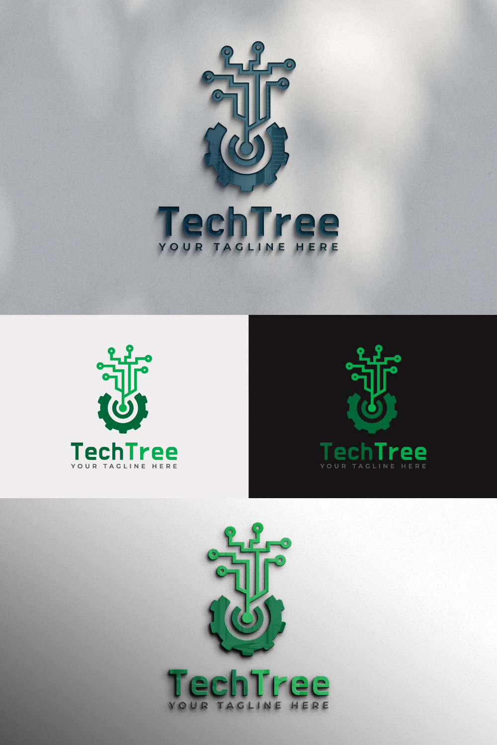 Engineering Tech Tree Gear Logo Design Template pinterest image.