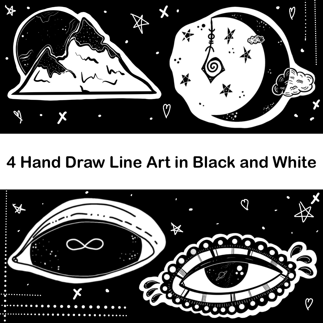 Hand Drawn Line Art Graphics in Black and White cover image.