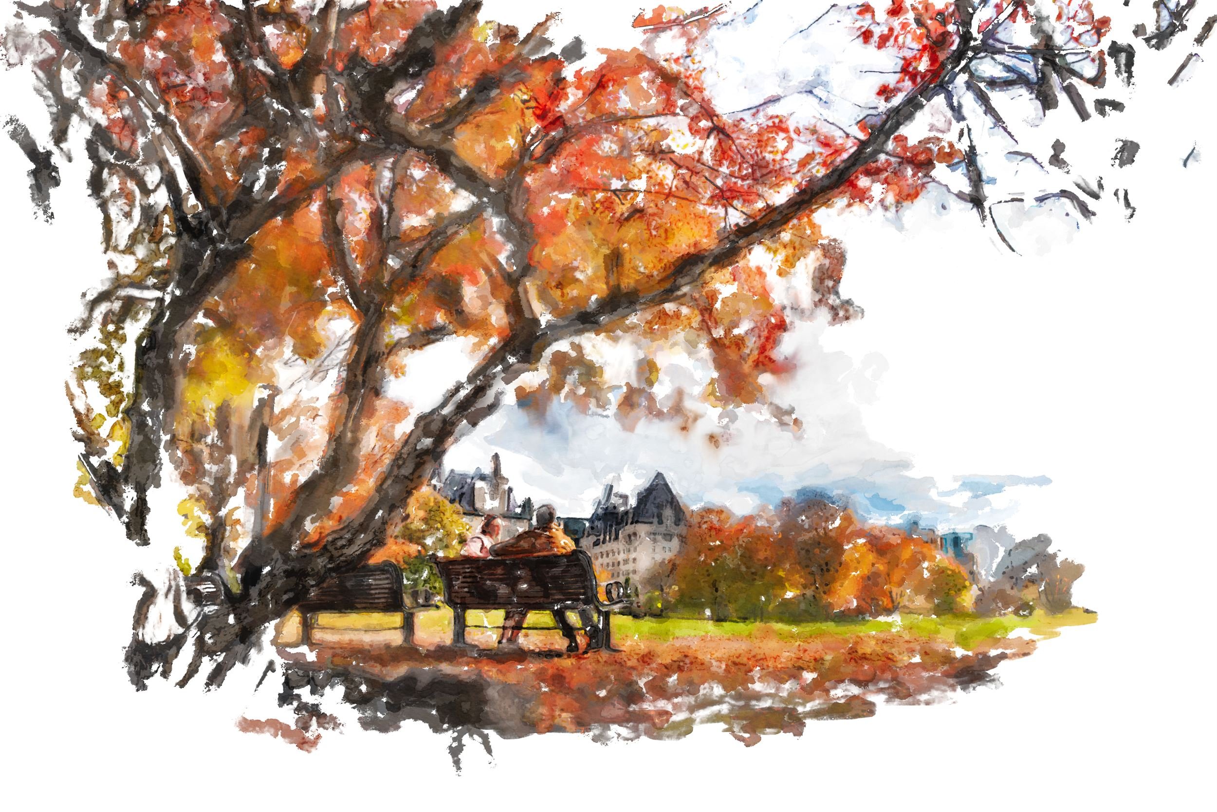 Watercolor Sketch Photo Effect - fall image example.