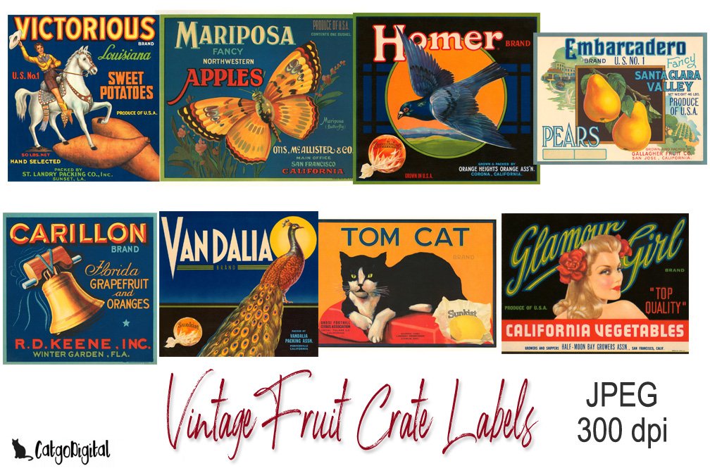 Vintage Fruit Crate Labels JPEG Files.