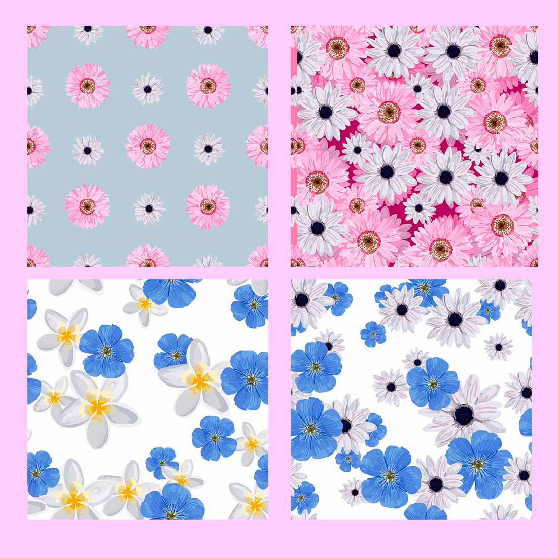Collection of images of enchanting patterns with flowers.