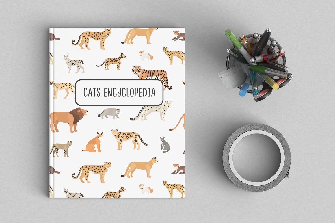 White notebook with black lettering and animal illustrations.