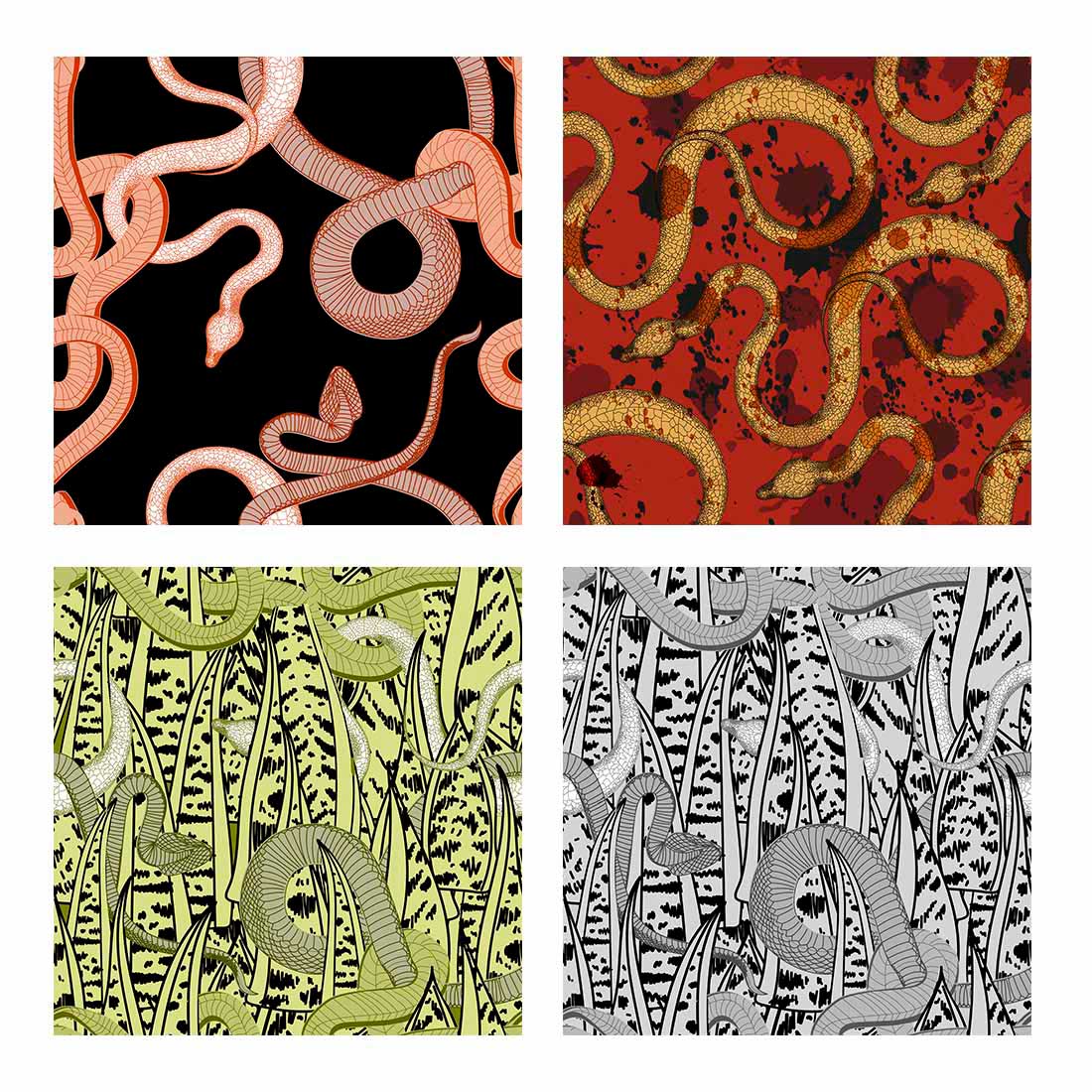 Set of images of colorful patterns with a snake.