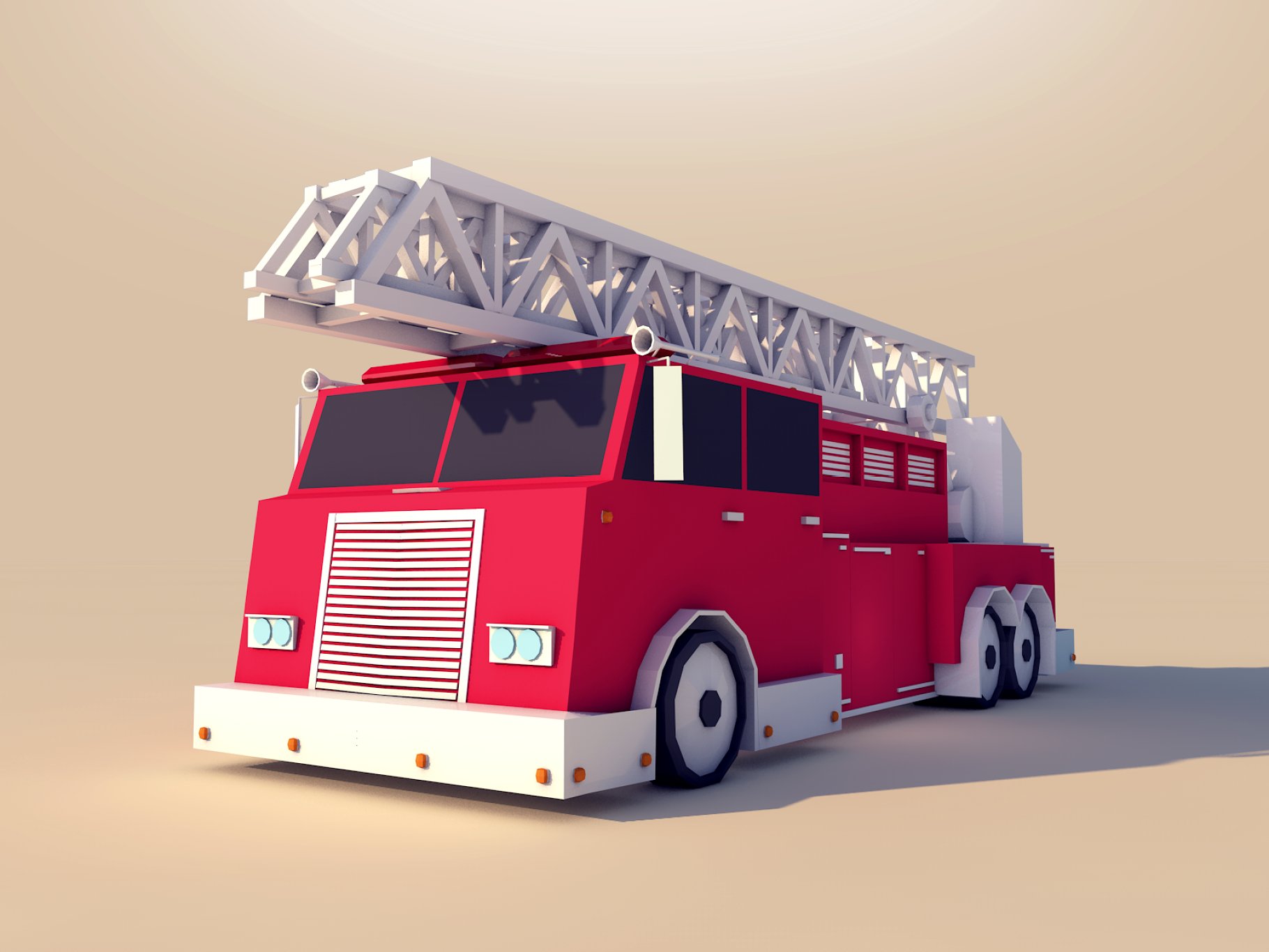 Mockup of firetruck on a beige background.