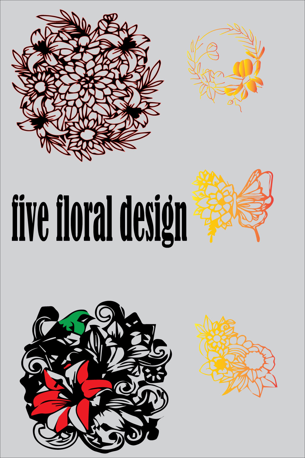 Floral Pattern or Backgrounds Bundle Design pinterest image.