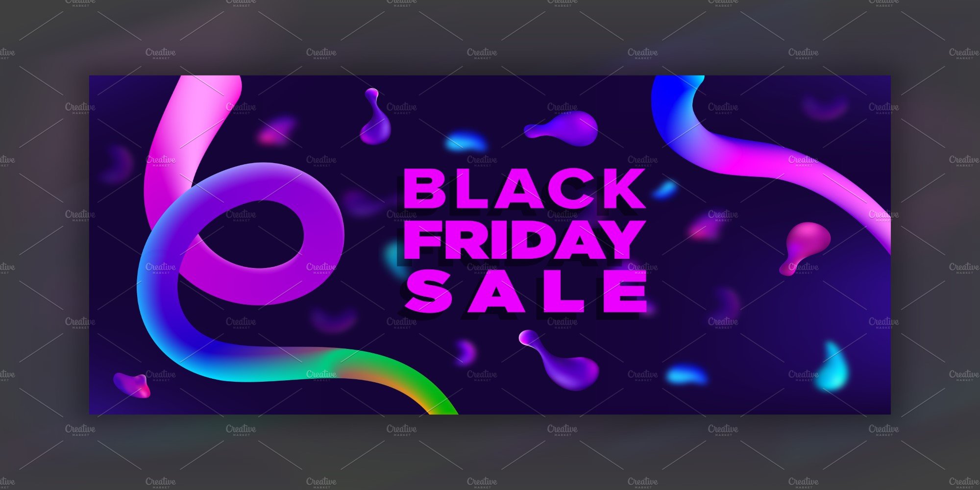 Dark Black Friday banner with colorful gradient elements.