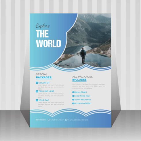 Vector Modern Professional Travel Agency Flyer Design Template main cover.