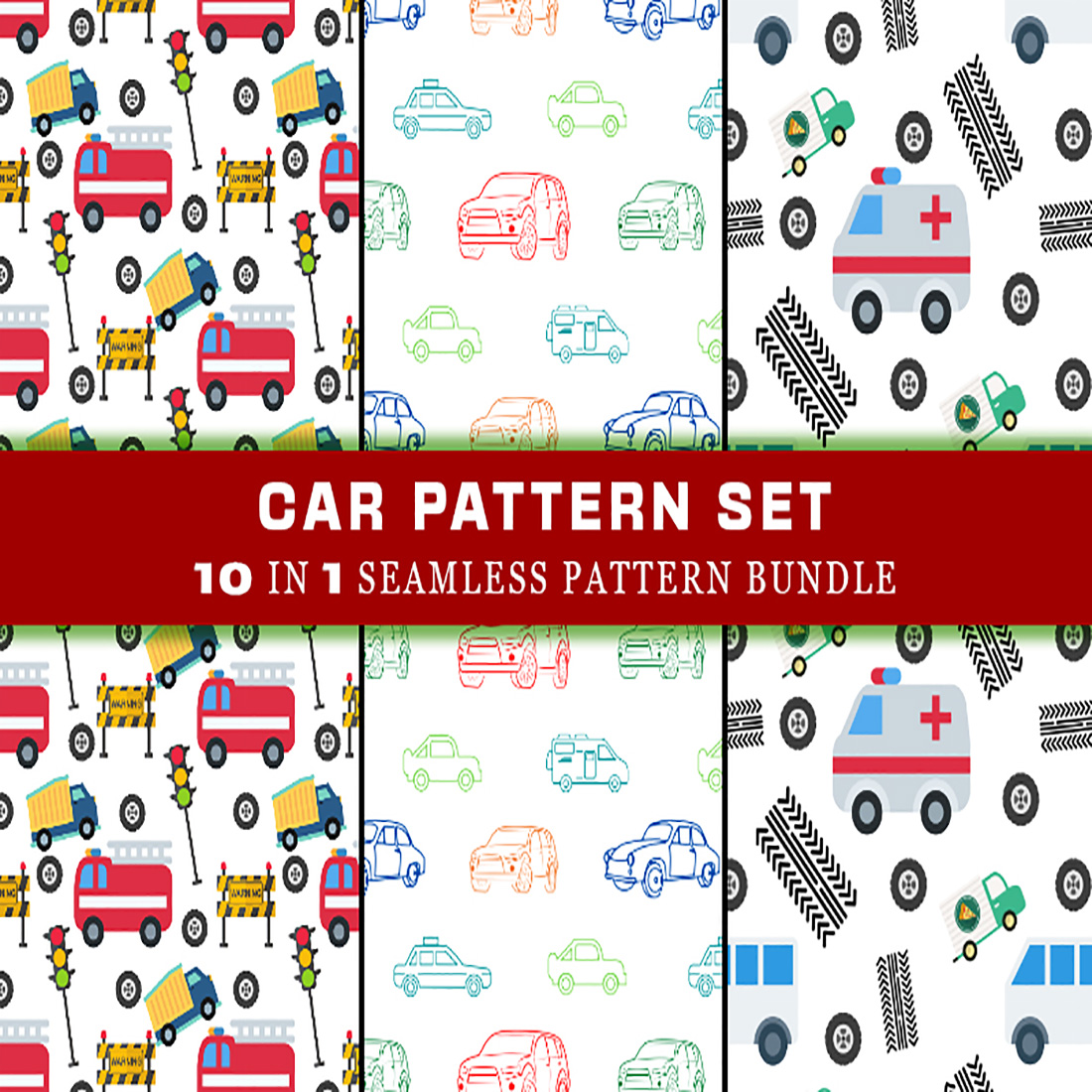 Car Seamless Pattern Digital Papers main cover.