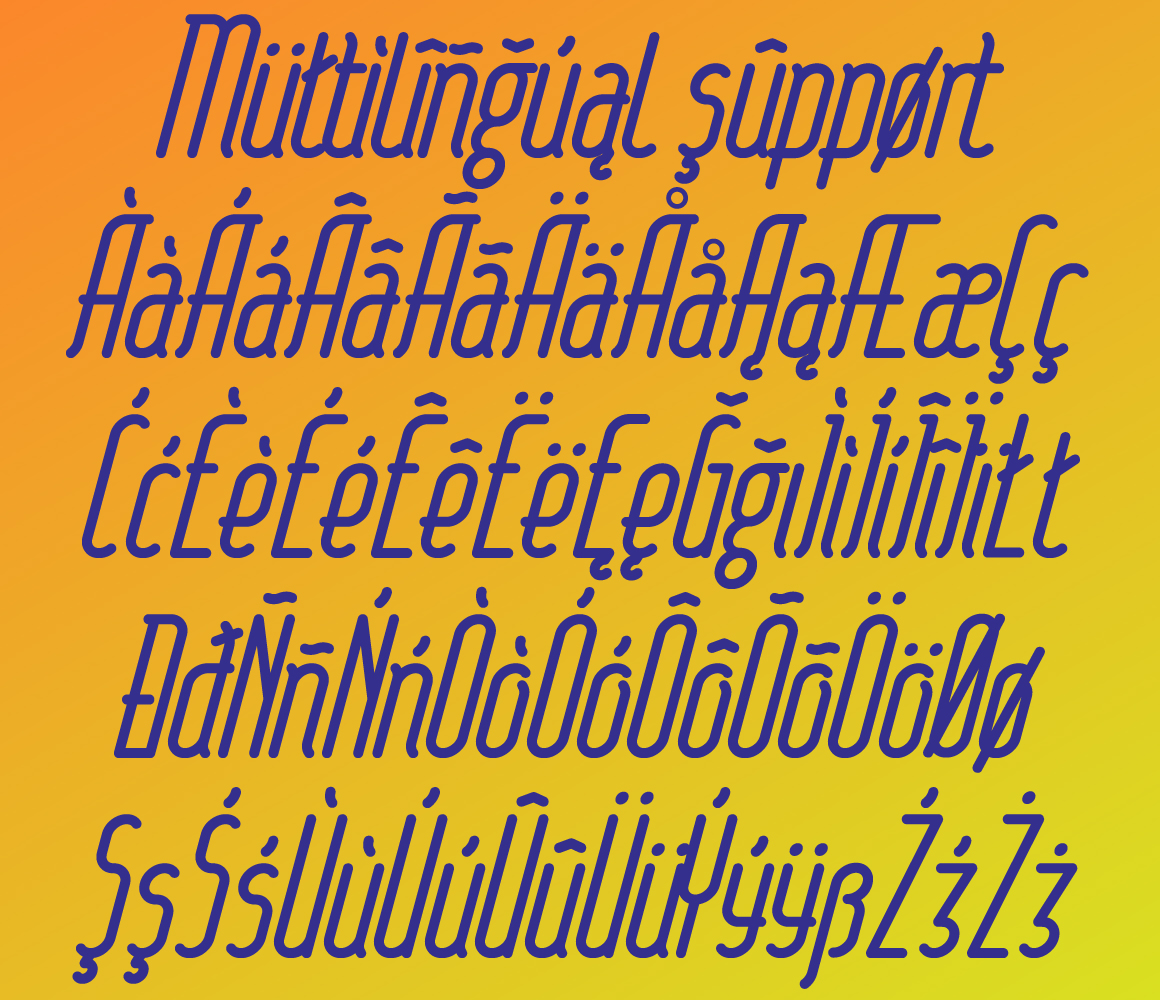 All blue language uppercase and lowercase letters on an orange and yellow background.