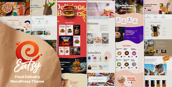 A collection of adorable food delivery restaurant WordPress theme pages.