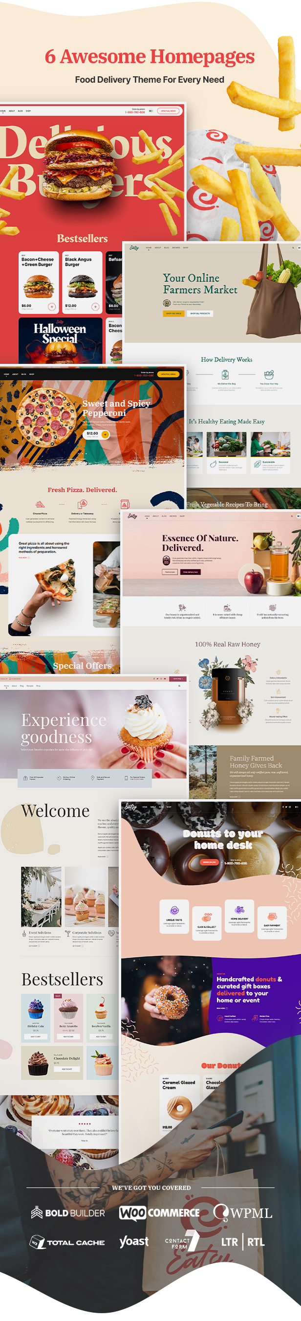A selection of great food delivery restaurants WordPress theme pages.