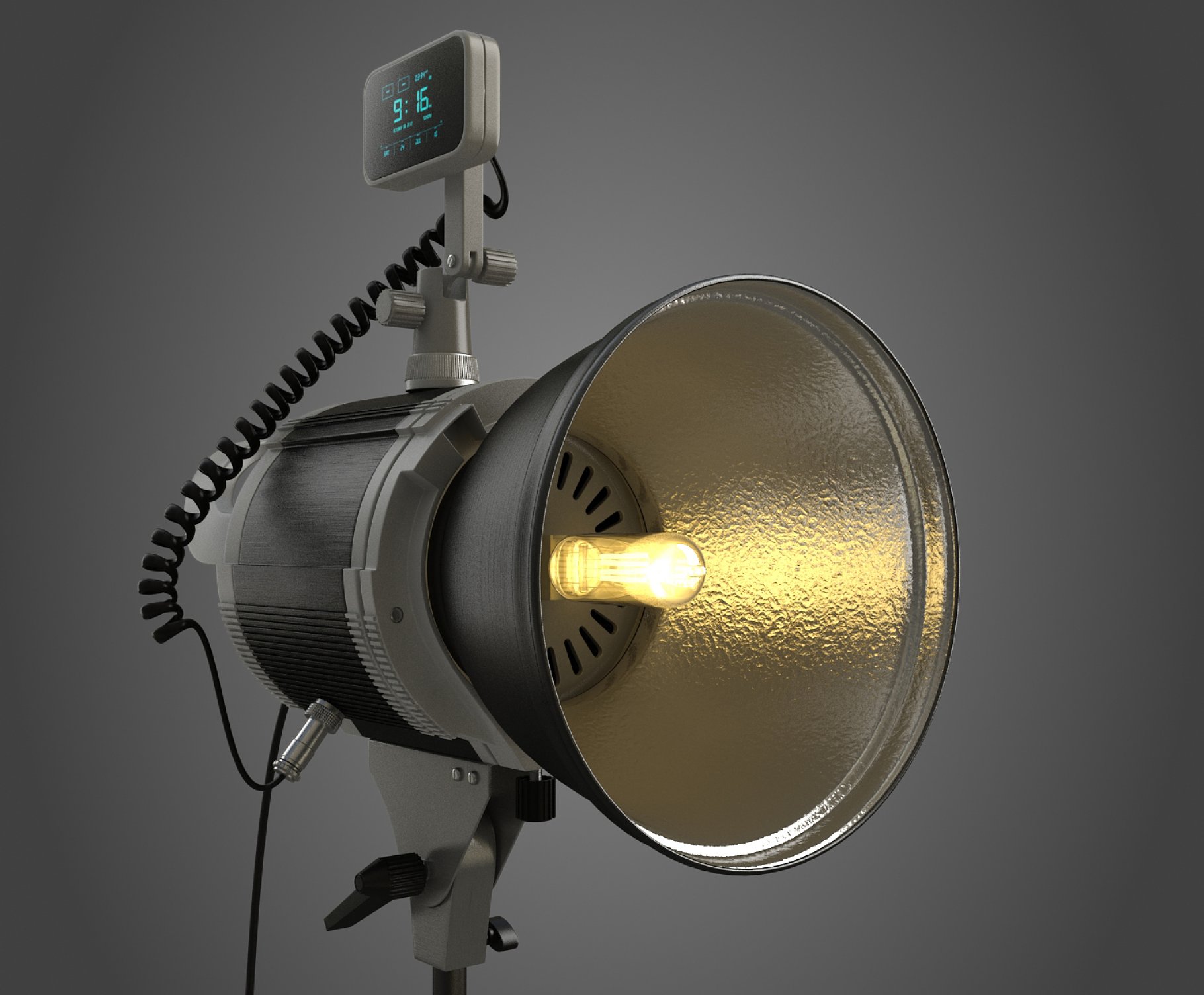 Rendering of a colorful 3d model of a professional studio lamp