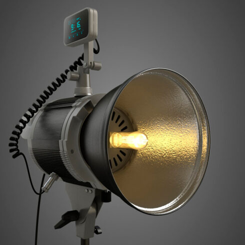 Rendering of a unique 3d model of a studio professional lamp