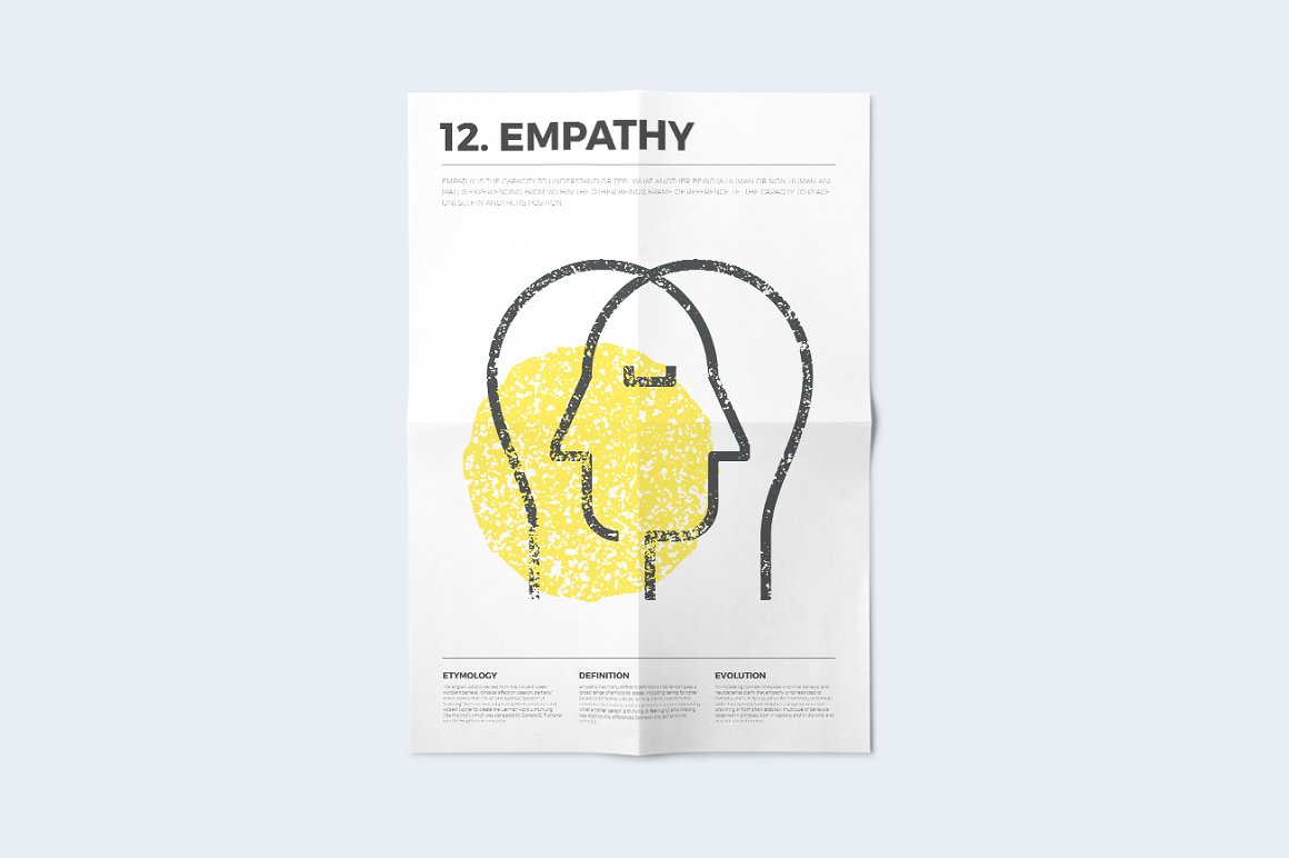 White flyer with yellow and black icon and black lettering "Empathy" on a gray background.