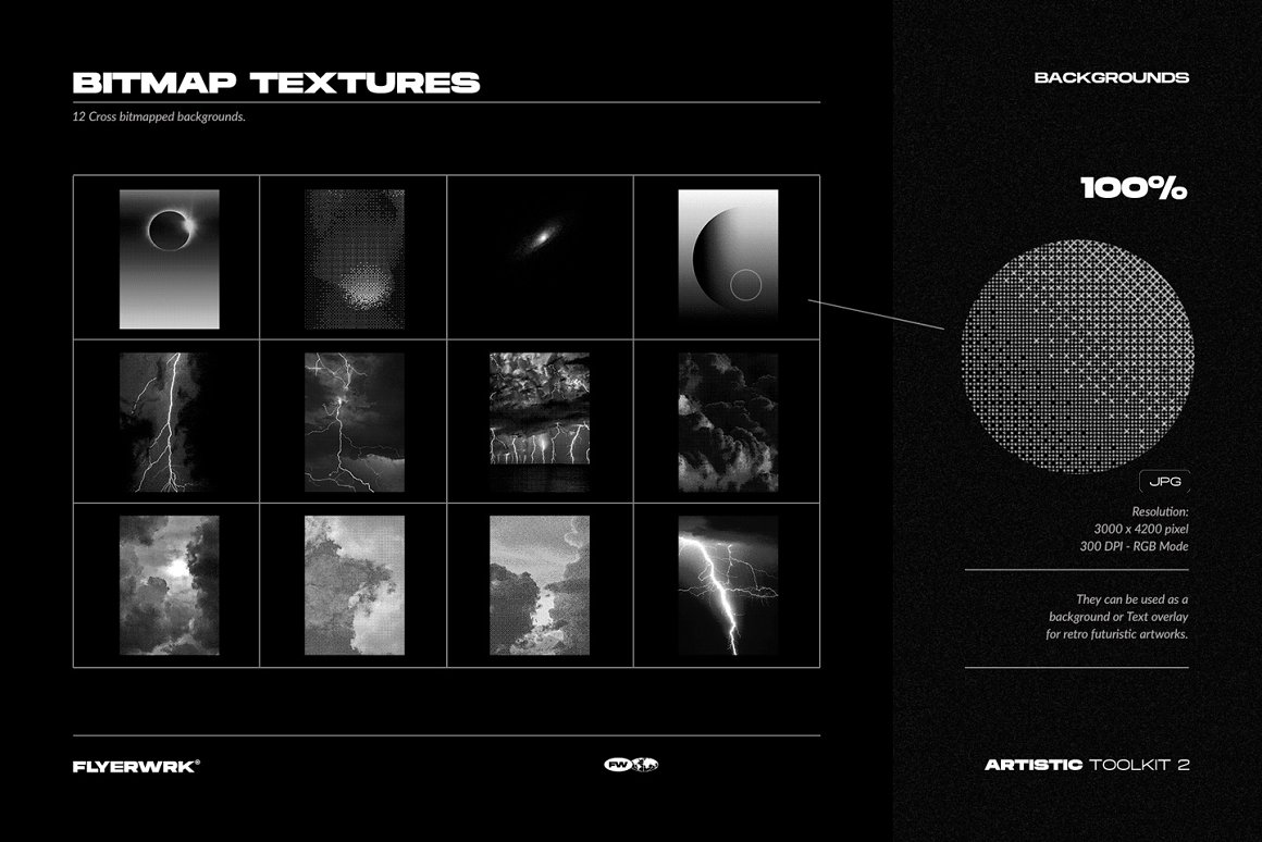 Collection of 12 different bitmap textures on a black background.