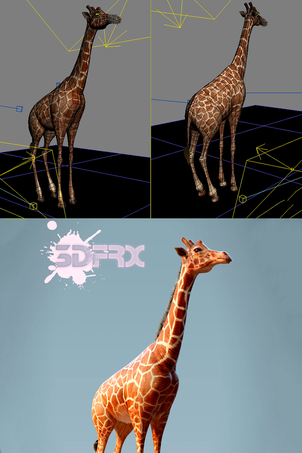 Rendering of a colorful 3d model of a giraffe