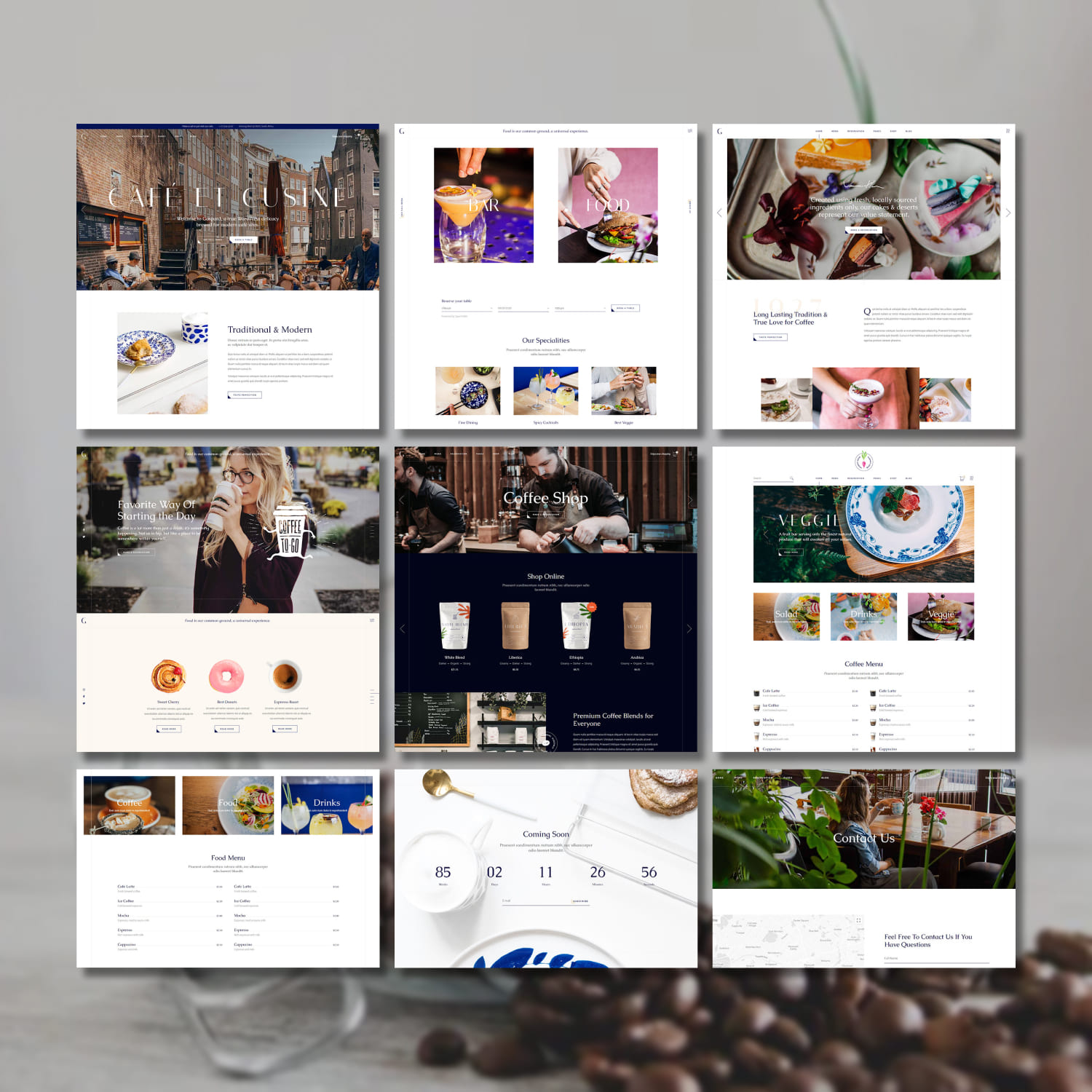 A selection of great restaurant theme WordPress pages.