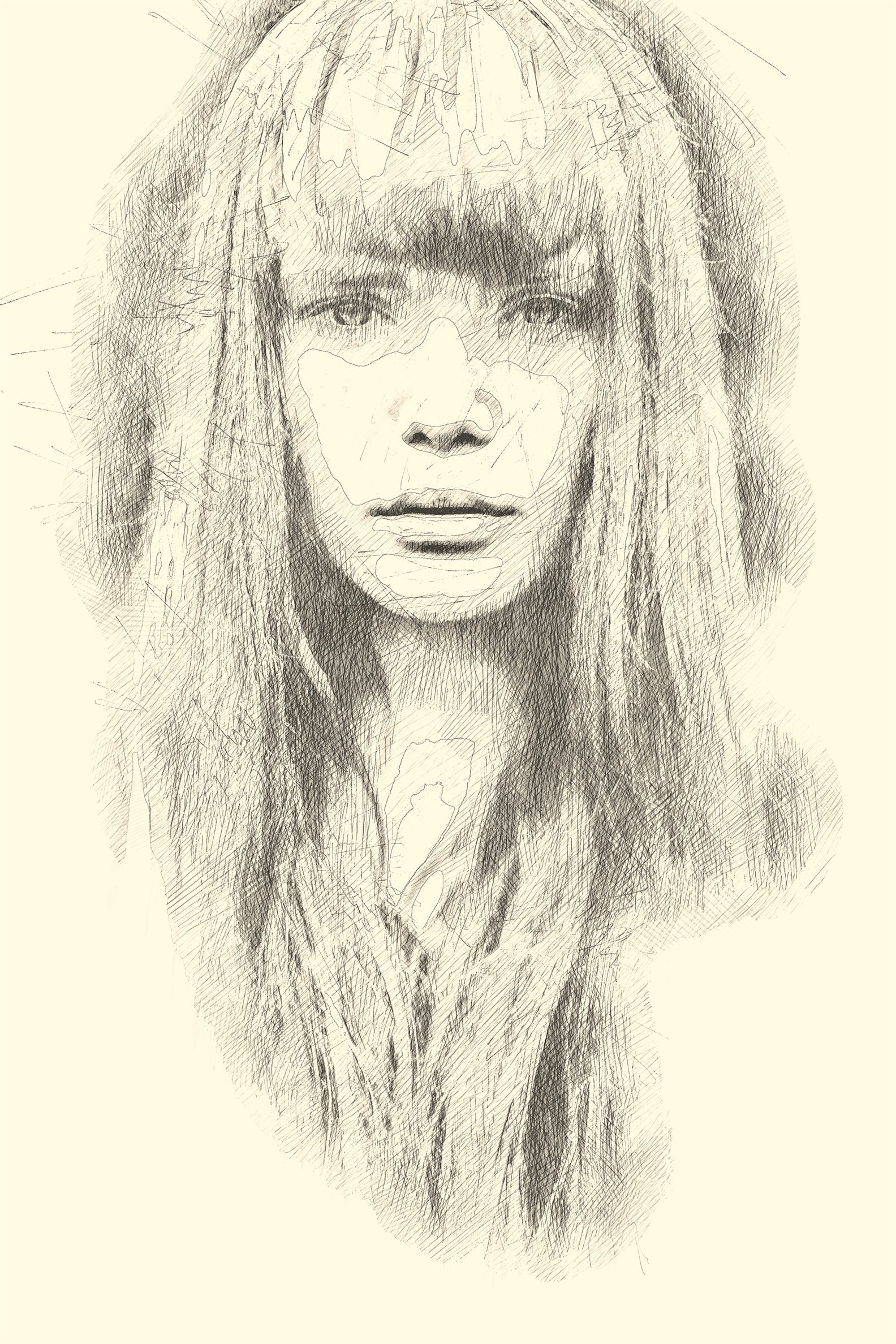 Artist Photoshop Action - girl portrait sketch.