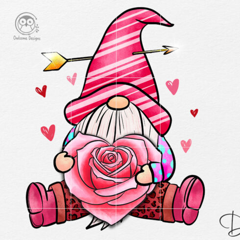 Gnome Valentine Sublimation PNG Design cover image.