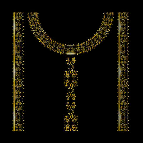 Golden Woman Dress Ornament Frame Design Vector Around Neck and Chest.